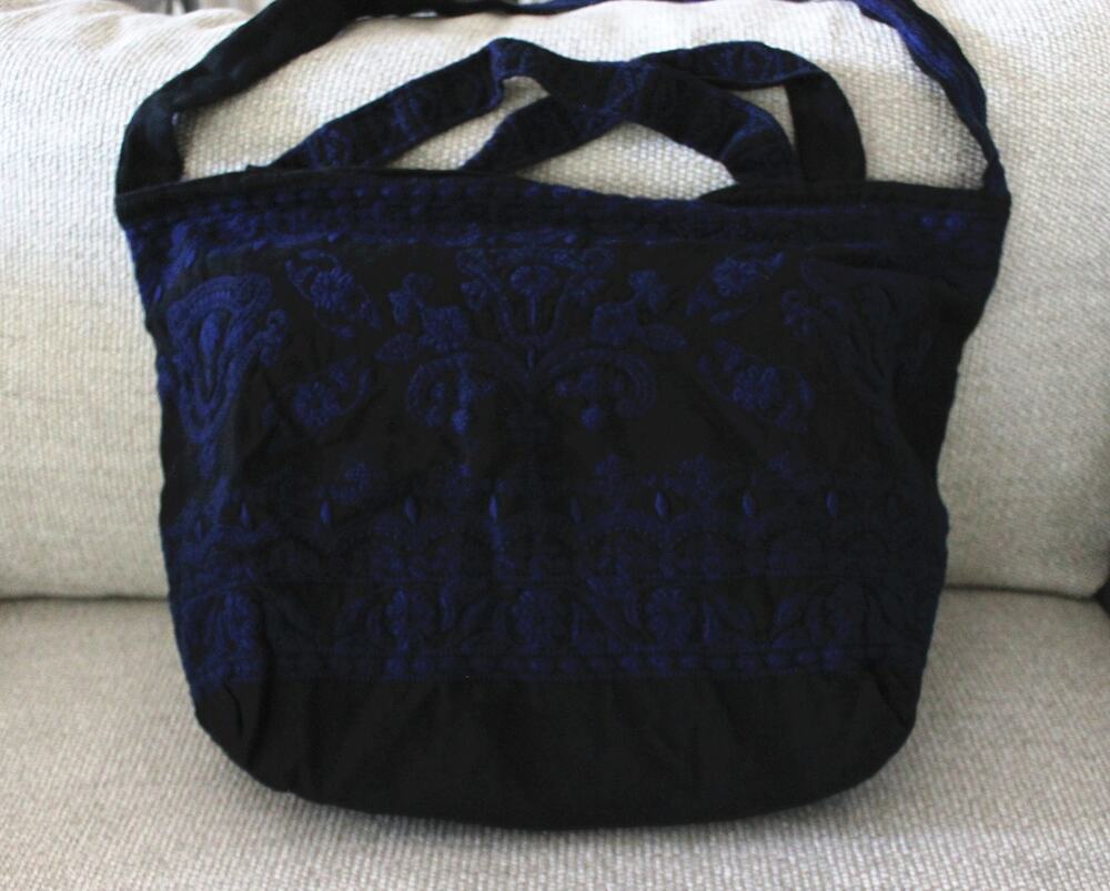 New Johnny Was Joni Beach Tote Bag, Cotton Bag, Blue Embroidered